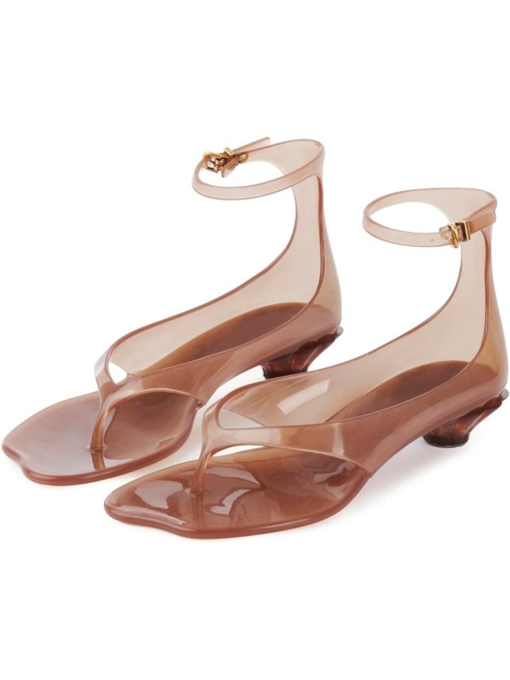 Women's Coffee Jelly Thong Sandals Flip-Flop Kitten Low Heels Toe Ankle Strap